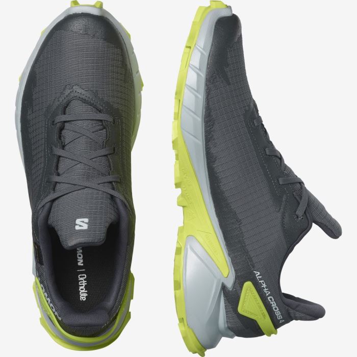 Salomon ALPHACROSS 4 GORE-TEX Muške Tenisice Za Trčanje Plave Svijetlo Zelene | EKY1r83D