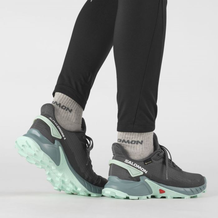 Salomon ALPHACROSS 4 GORE-TEX Ženske Tenisice Za Trčanje Ebony / Trellis / Yucca | Xm0HwalR