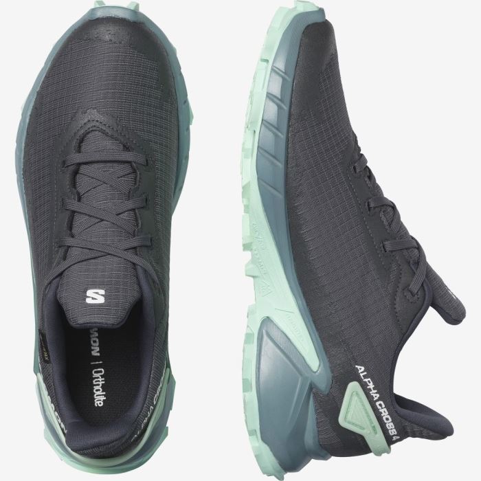 Salomon ALPHACROSS 4 GORE-TEX Ženske Tenisice Za Trčanje Ebony / Trellis / Yucca | Xm0HwalR