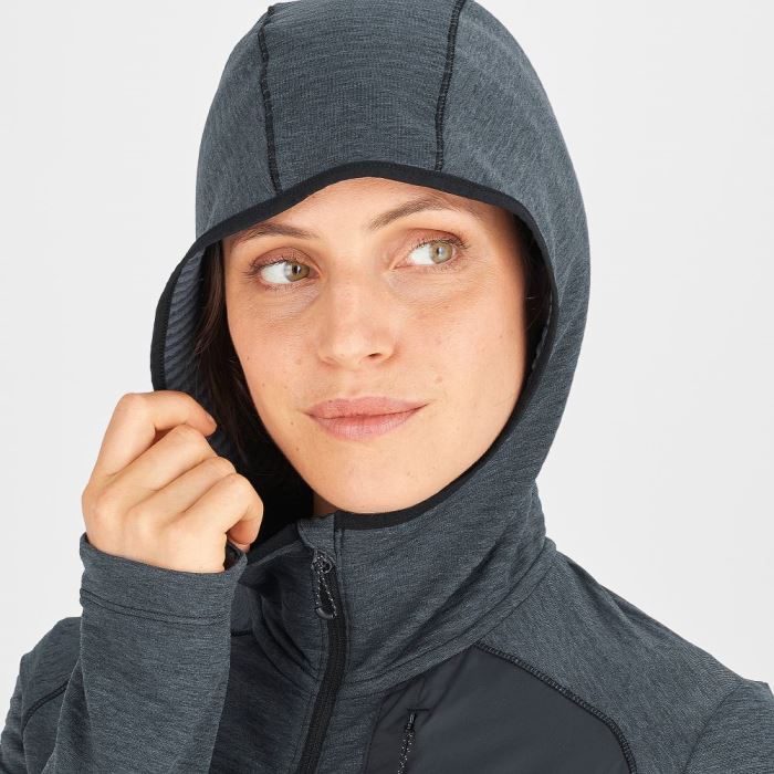 Salomon ESSENTIAL LIGHTWARM HOODED Ženske Midlayers Crne | MMdldICe