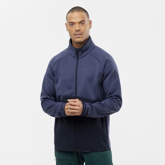 Salomon ESSENTIAL WARM FULL ZIP Muške Midlayers Indigo | 9fg2uqVV