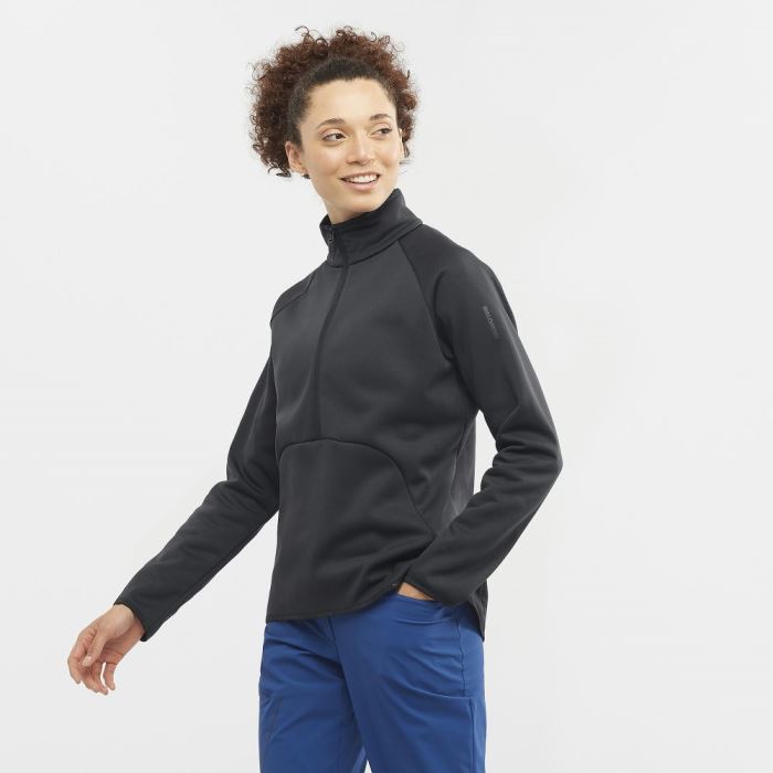 Salomon ESSENTIAL WARM HALF ZIP Ženske Midlayers Crne | IFOCLAI8